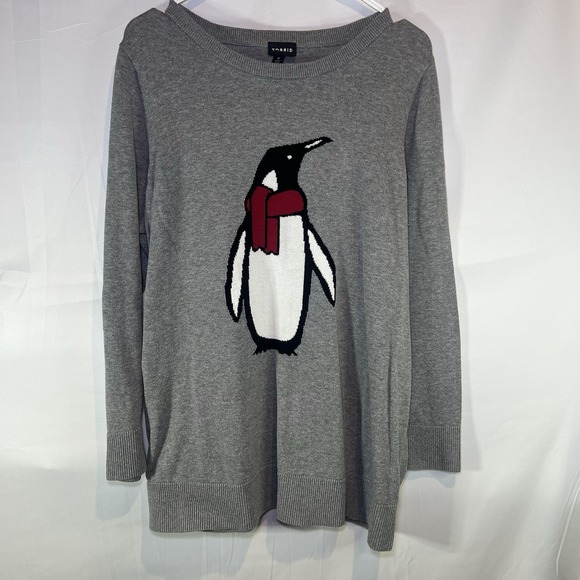 torrid Sweaters - Torrid Womens Size 0 Gray Penguin Sweater Red Scarf Long Sleeve Winter Penguins